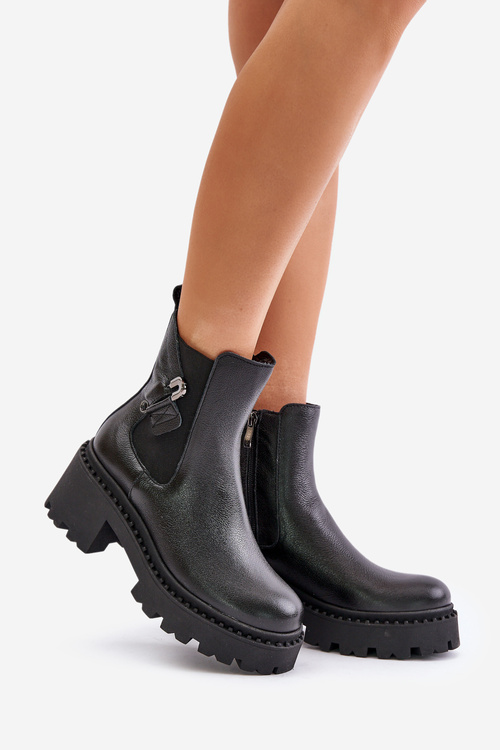 Zazoo 60490 Kožené Zateplené Boty S Dekorací Černé