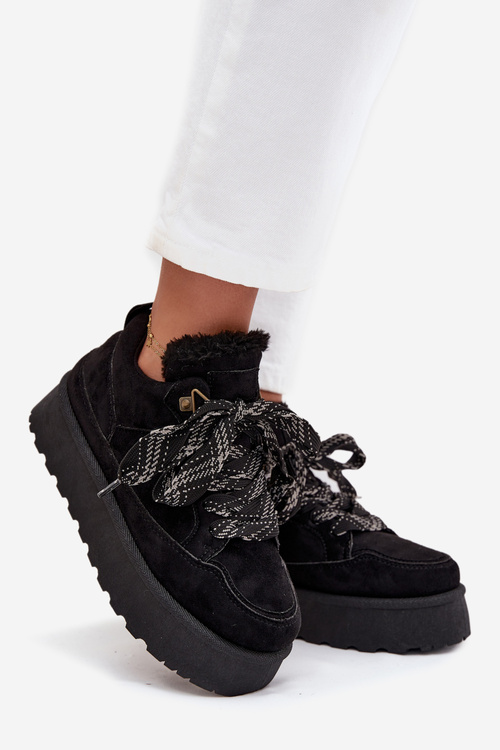 Šnurovacie Dámske Snehule Na Platforme Vyhrievané Kožušinou Čierne Tavelle