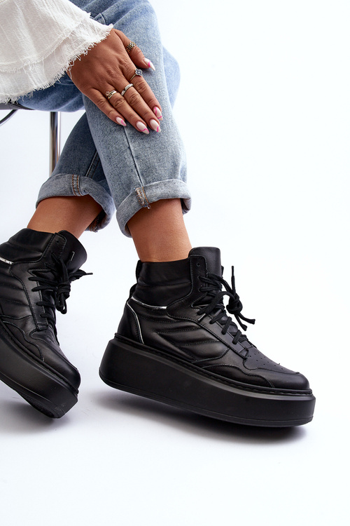 Zazoo 3392/X Dámske Kožené Športové Topánky na Platforme Čierne