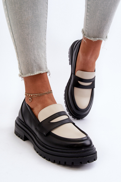Dámske mokasíny na plochom opätku a platforme čierne Kaldira