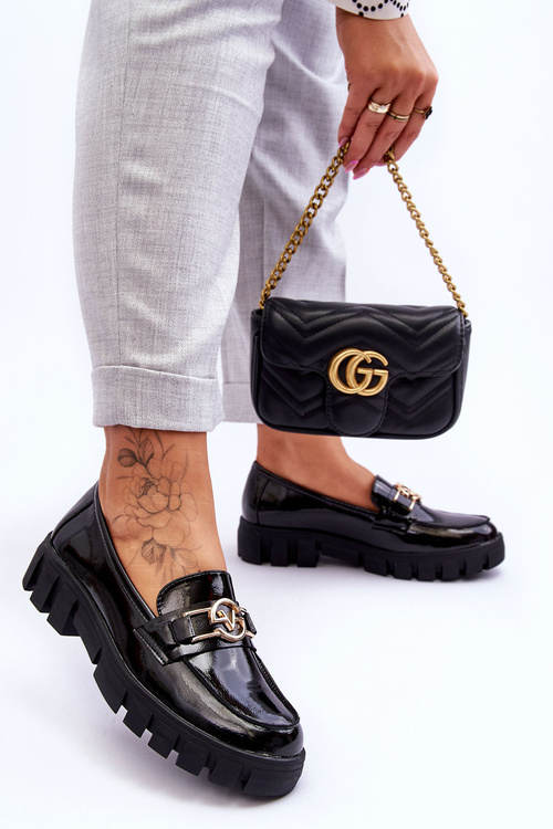 Lakované dámské mokasíny černé Sanvi