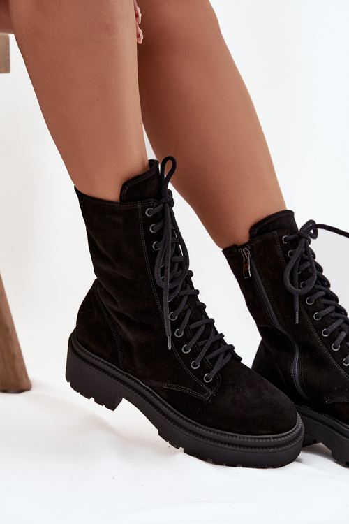 Dámske pracovné čižmy z prírodného semišu Zazoo 4213 Čierne