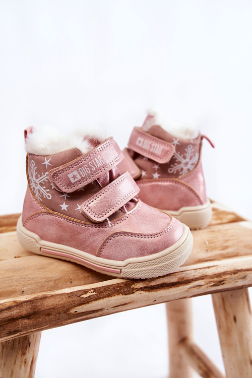 Dětské zateplené kozačky na suchý zip Big Star KK374188 Růžove