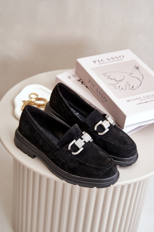 Dámské mokasíny z eko semiše s ozdobou černé Wistera