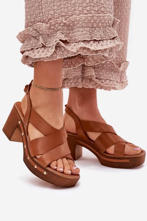 Kožené Sandále Na Opätku Zazoo 1081 Hnedé