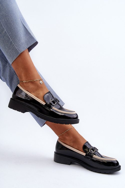 Dámske lakovane poltopánky mokasíny S.Barski HY336A čierne