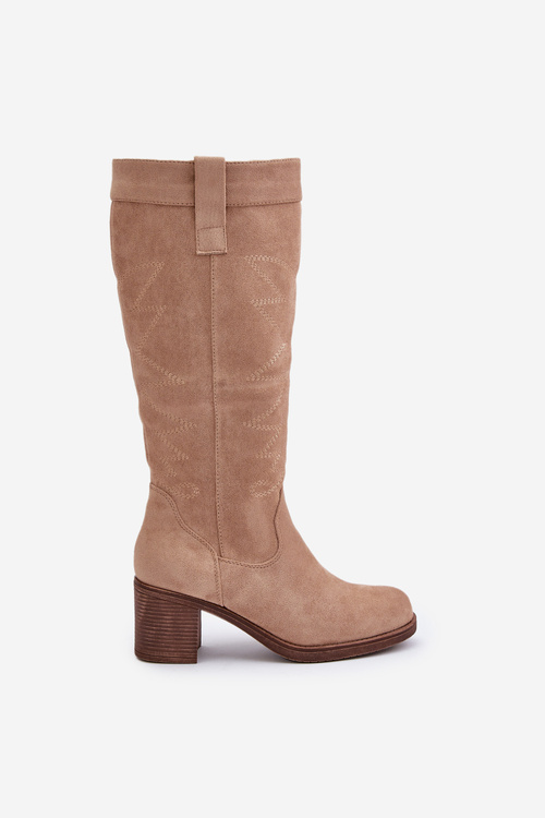 Dámské Kozačky Na Podpatku Před Kolena Béžové Erisorae