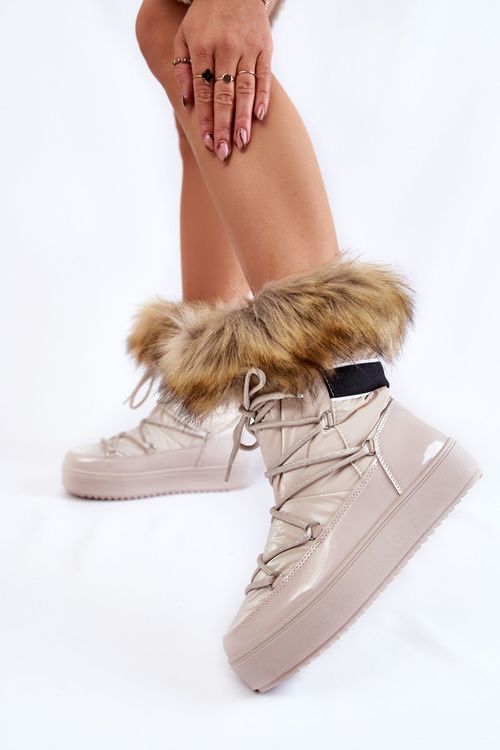 Dámske snehové topánky s kožušinovým čipkou -béžový shannon