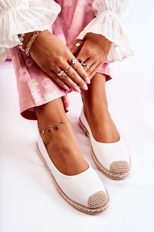 Klasická kožená dámska biela kalabria espadrilles