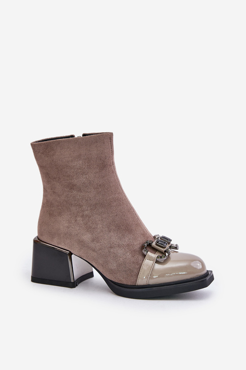 Elegantní Dámské Boty Na Podpatku S Dekorací Šedé MR880-127