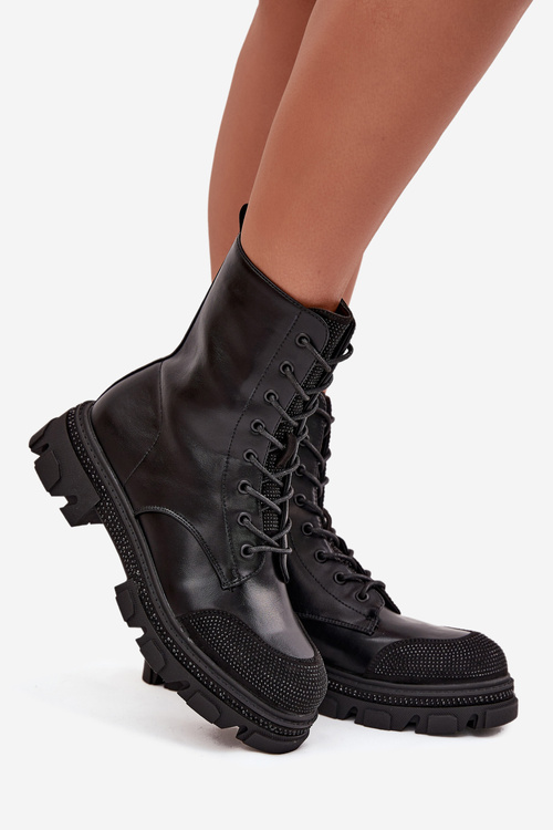 Dámske pracovné čižmy s podšívkou s ozdobou S.Barski HY42-982 Čierne