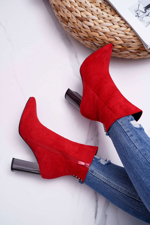 Dámské Kotníkové Boty Na Stříbrném Podpatku Červené Dimmy