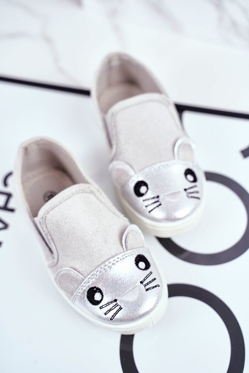 Dětská Obuv Tenisky Slip On s Myší Světle šedé Candys