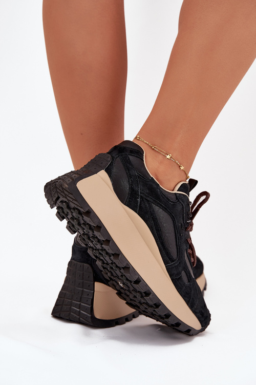 Kožené Sneakers Na Platforme Dámske Big Star SS274628 HI-POLY SYSTEM Čierne