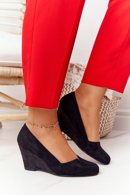 Semišové Klínové Lodičky Sergio Leone PB767 Černé