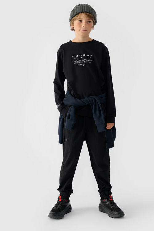 Tričko S Dlouhým Rukávem Pro Chlapce S Potiskem Regular 4F 4FJWAW24TLONM294-20S Černé