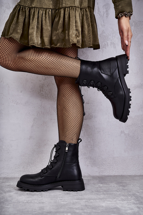 Dámské kožené teplé boty s žebrovaným černe helia