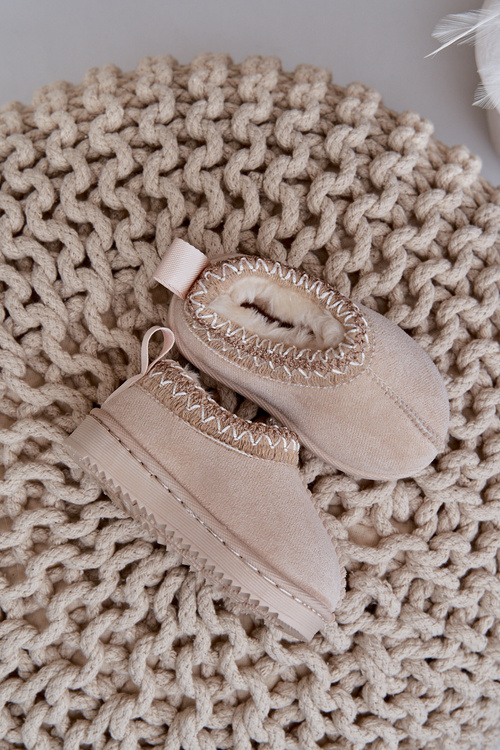 Snehové topánky detské na platforme zateplené kožušinou svetlo béžové Vilabria