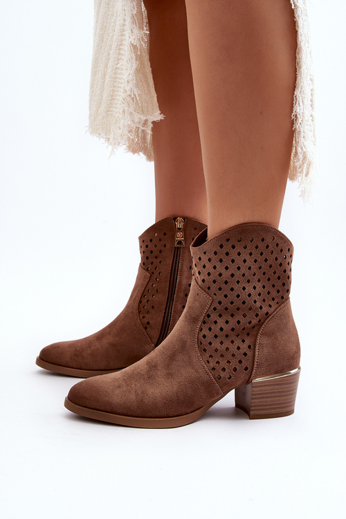 Průsvitné kotníčkové boty na nízkém podpatku hnědé Cilvana