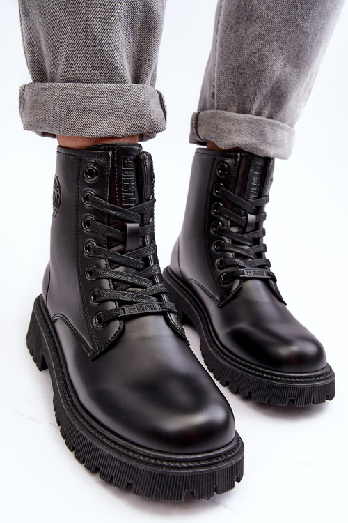 Čierna veľká hviezda MM274375 veľké kožené uzamknuté topánky