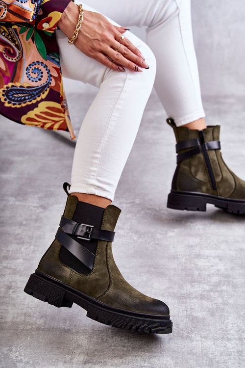 Dámské zateplené boty Jodhpur boty s páskem zelené Jose