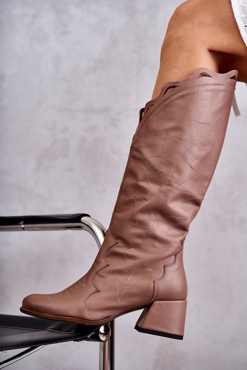 Kožené kozačky ke kolenům tmavě béžová Andreia