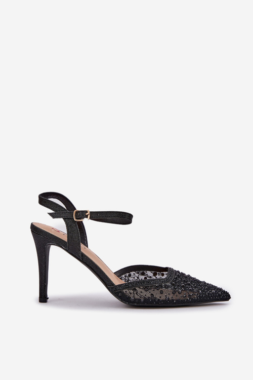 Ozdobené Lodičky S Otevřenou Patou Čierne Nanadra