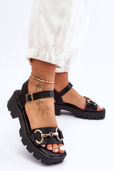 Dámské kožené sandály se zdobením Černá Emori