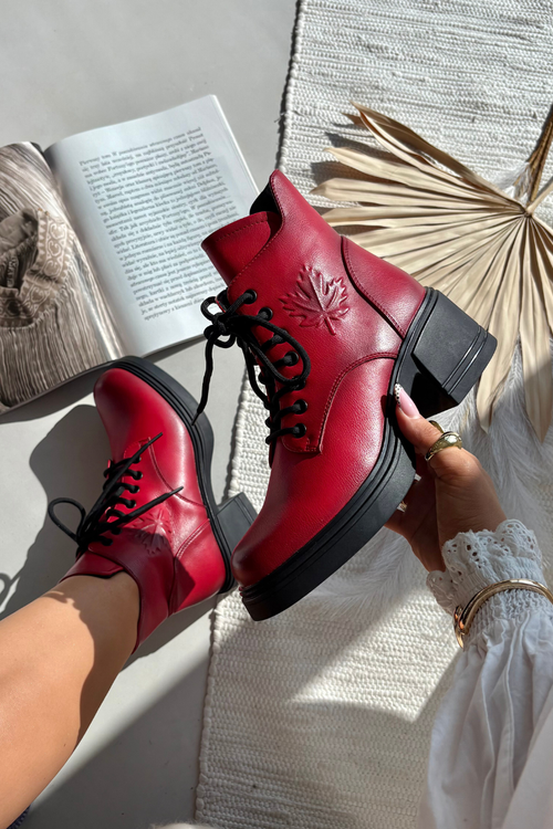 Dámske kožené členkové topánky na blokovom podpätku s izoláciou Vinceza 39950 Červené