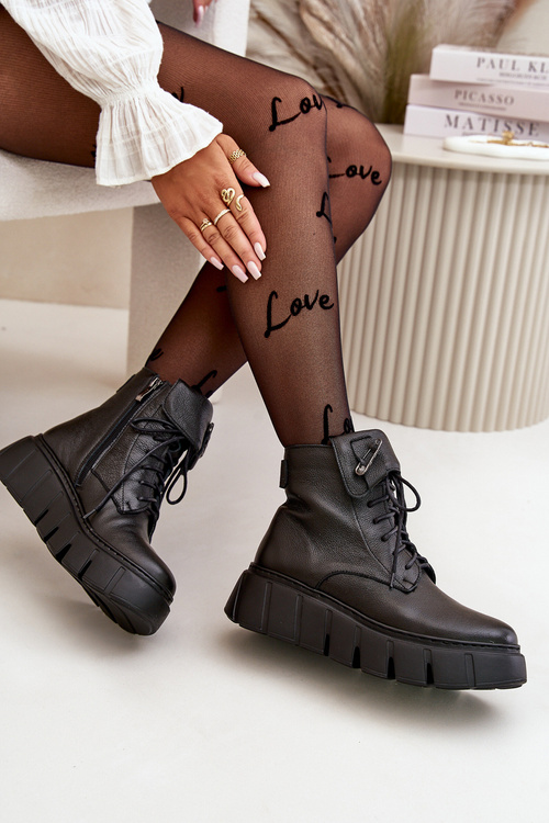 Zazoo 60511 Kožené Čižmy Dámske Na Platforme Zateplené Čierne