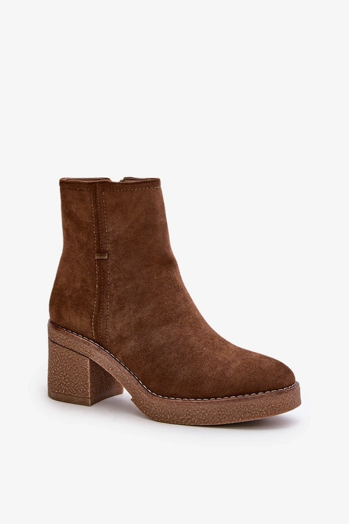 Dámské Boty Na Podpatku Zateplené Eko Semišové Hnědé Arkesia