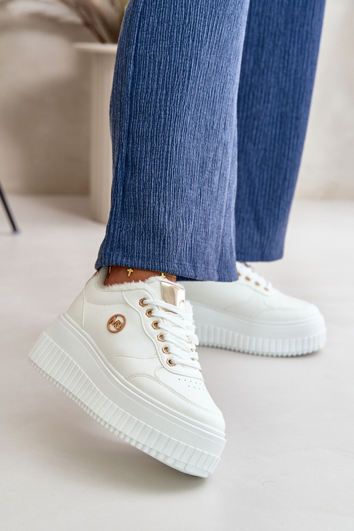 Tenisky Sportovní Boty Dámské Zateplené Na Masivní Podešvi Bílé Ardiela