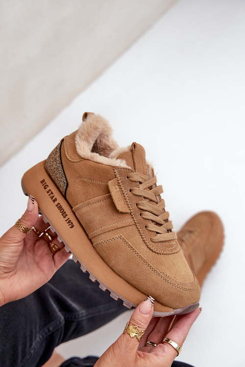 Dámske Tenisky S Kožušinou A Lesklým Elementom Big Star OO274578 Hi-Poly System Camel