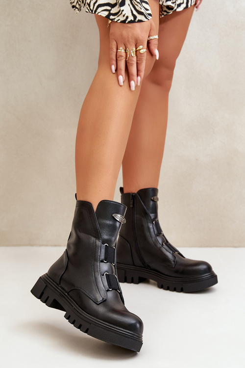 Zateplené botky workerky dámské na zip eko kůže černé Mailyra