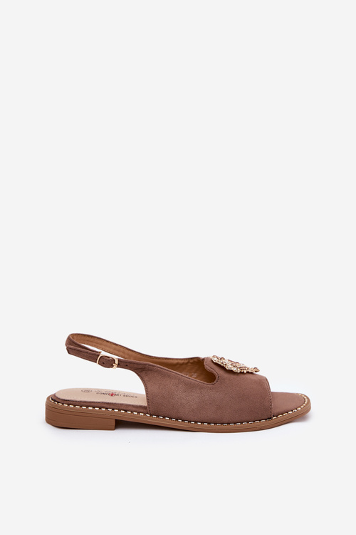 Dámske Sandále S Ozdobným Srdcom Tmavobéžové S.Barski KV27-018