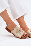 Dámske ploché sandále so zdobeným viazaním zlaté Norela
