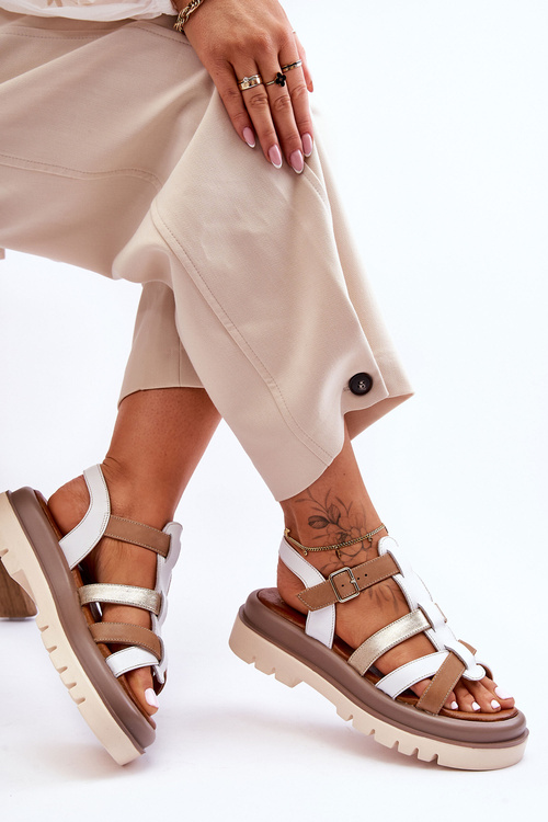 Kožené ploché sandály Maciejka 06101-11 bílo-hnědé