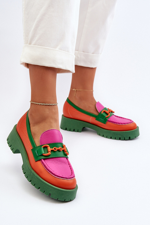 Dámské kožené mokasíny s ozdobou CheBello 4444 oranžové