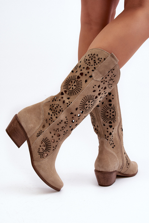 Zazoo 3396 Semišové Vyrezávané Poltopánky Svetlo Bežové