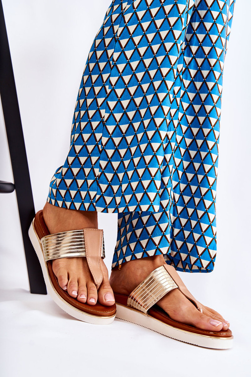 Dámské žabky na klínku Béžová a zlatá Morissa