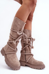 Dámske semišové topánky s viazanou béžovou lacnou