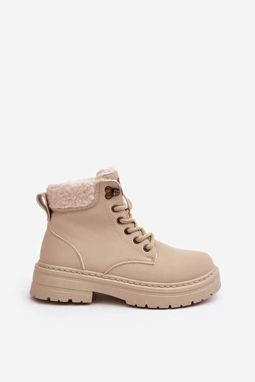 Dámské kožené trapery se kožešinou světlou béžovou Lynnvia