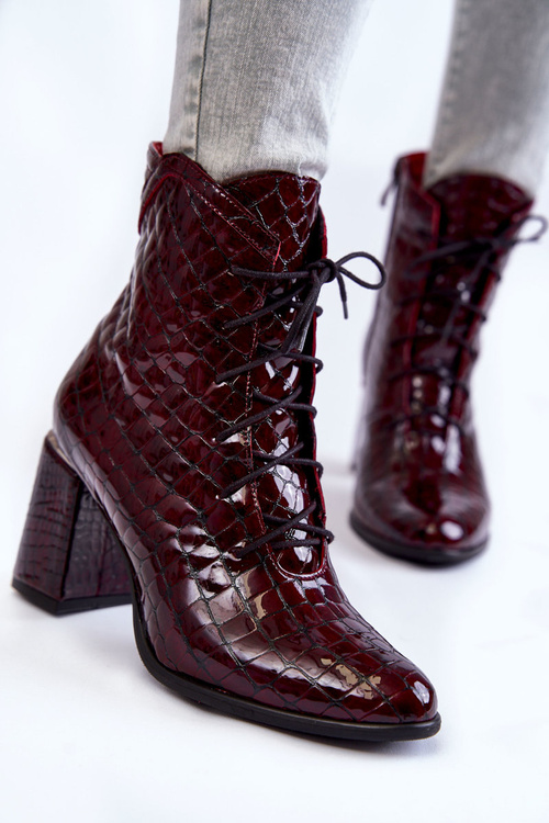 Ženské lakované krokodílové podpätky Burgundsko vzor Alva