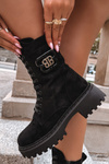 Dámske Workery Čižmy S Dekoratívnym Prvkom Zateplené Čierne Kalindra