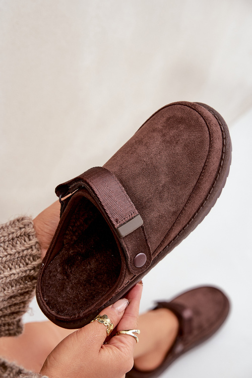 Zateplené dámske papuče na platforme čokoládové Neliel