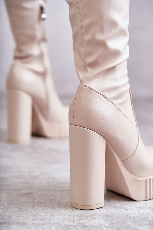 Kožené Vysoké Kozačky Na Platformě Béžové Katrina