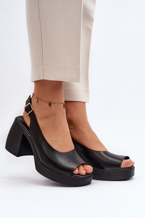Zazoo 40376 Kožené sandály na masivním podpatku Černé