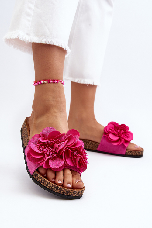 Dámské žabky s květinami fuksie Lulania