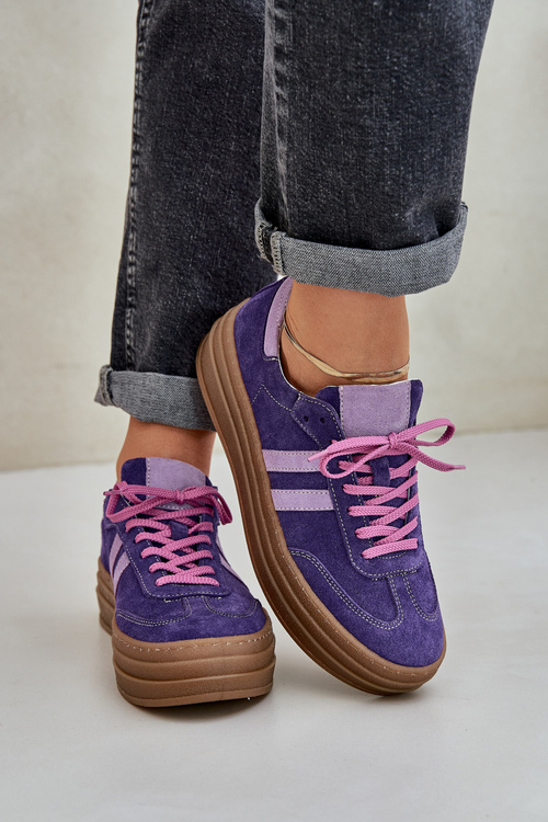 Zazoo N1068S4 Dámské semišové sneakersy na platformě tmavě fialové