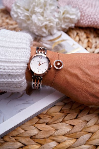 Dámsky náramok na reťazovom ružovom obiehoch zlata